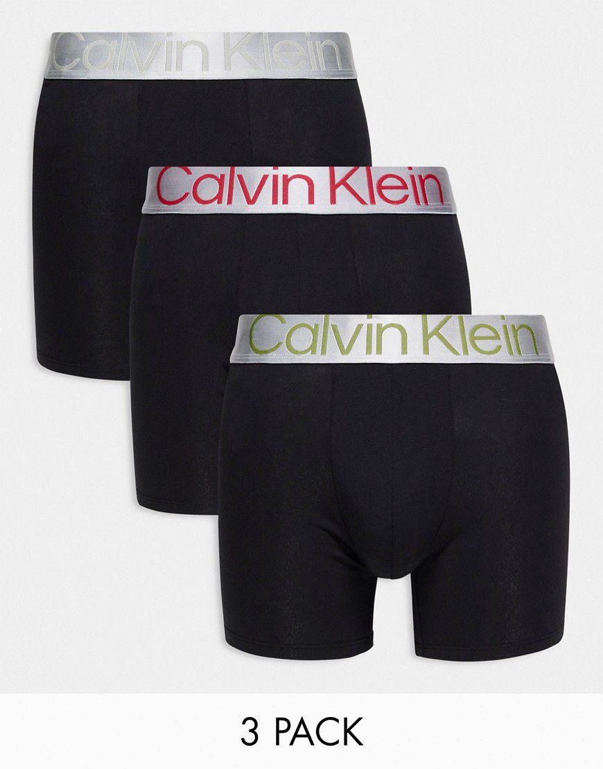 Steel - Confezione da 3 paia di boxer neri con fascia in vita a contrasto - Calvin Klein - Modalova