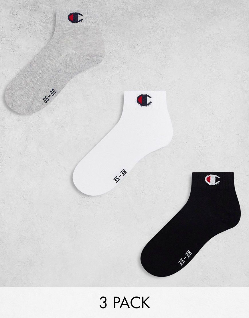 Confezione da 3 paia di calzini bianchi, grigi e neri con logo alla caviglia - Champion - Modalova