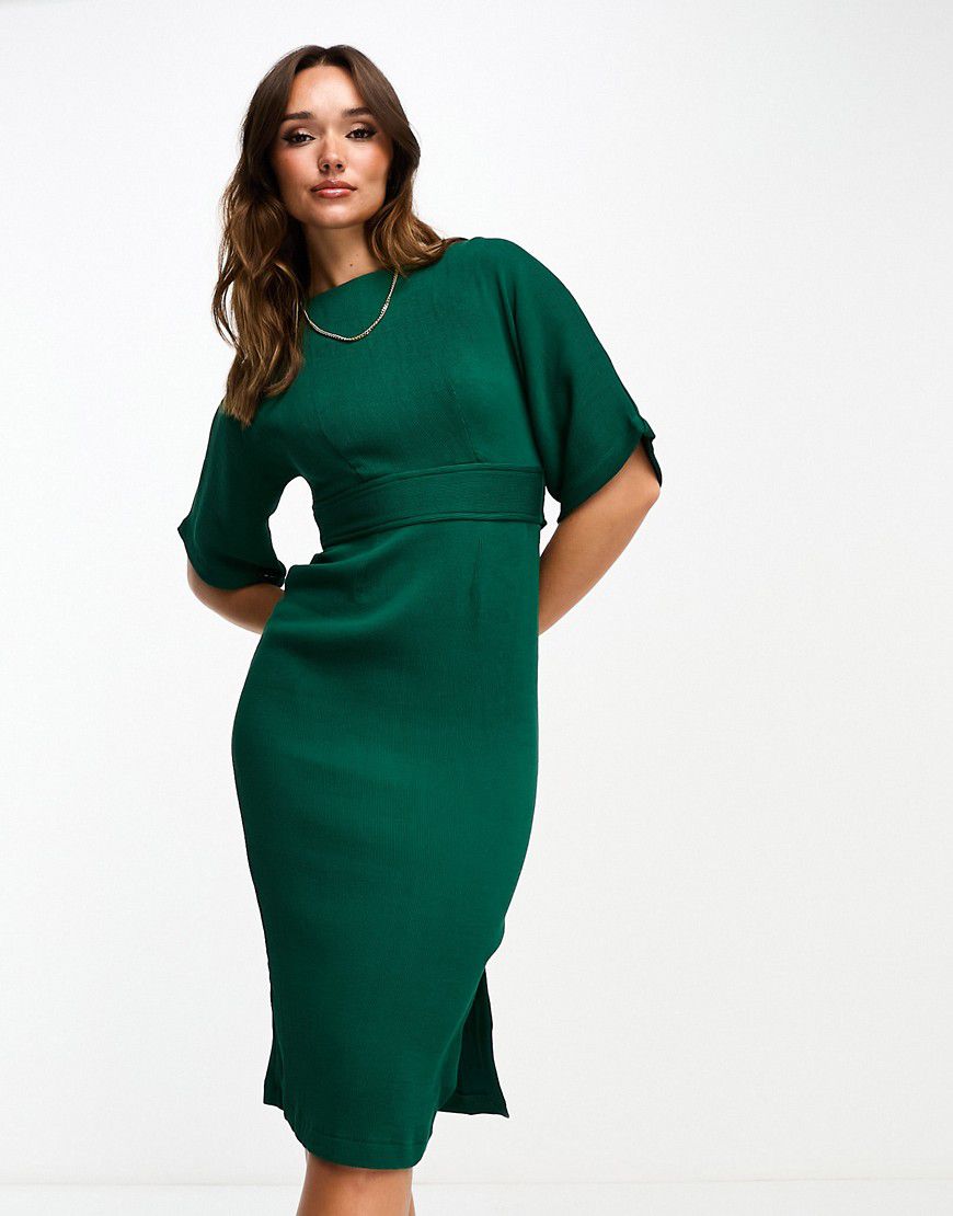 Vestito longuette a coste allacciato in vita smeraldo - Closet London - Modalova