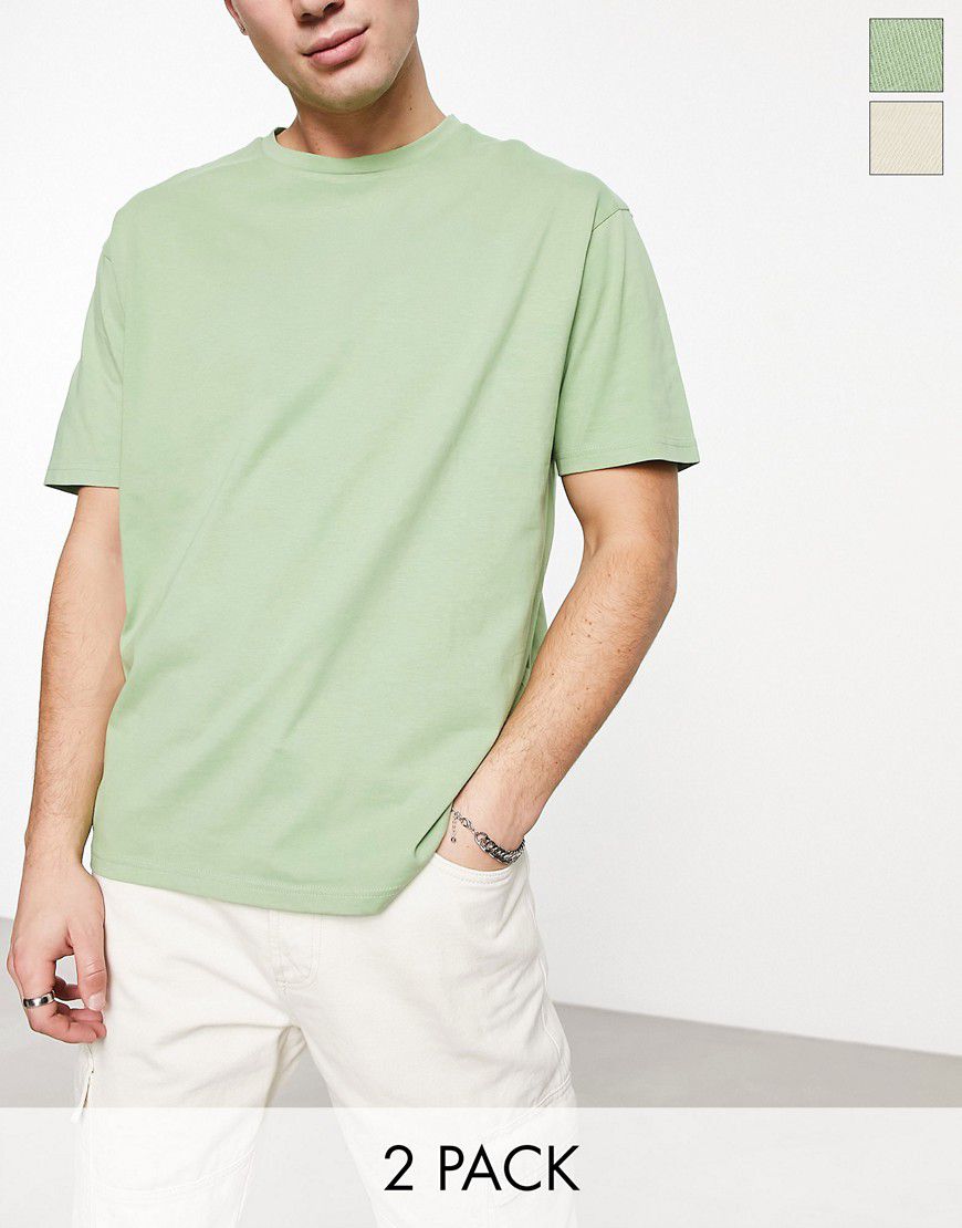 Confezione da 2 T-shirt squadrate verde chiaro e color pietra - Another Influence - Modalova