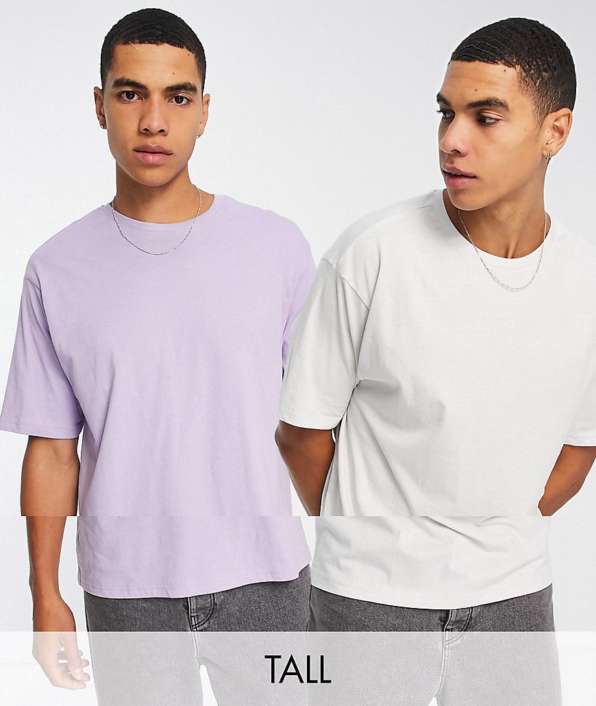 Tall - Confezione da due T-shirt squadrate lilla e grigio chiaro - Another Influence - Modalova