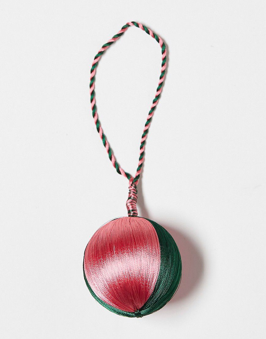 Pallina di Natale a righe rosa e verde ricamata - Accessorize - Modalova