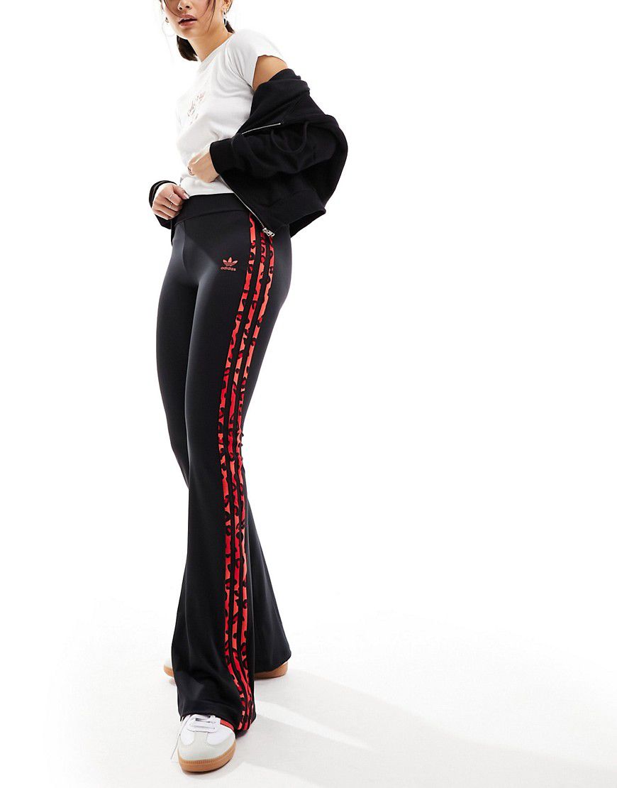 Leopard Luxe - Leggings a zampa neri con tre strisce leopardate rosse - adidas Originals - Modalova