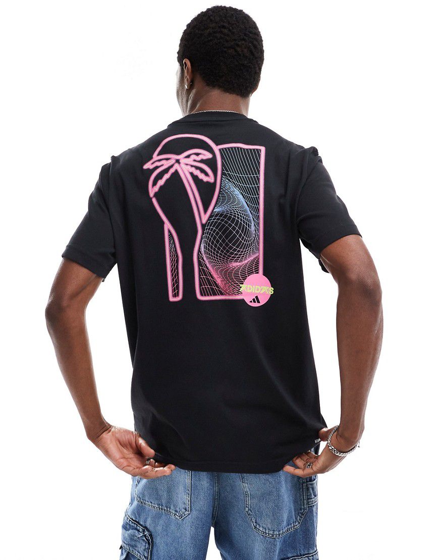 Adidas - Tennis - T-shirt nera e rosa con stampa fluo sul retro - adidas performance - Modalova