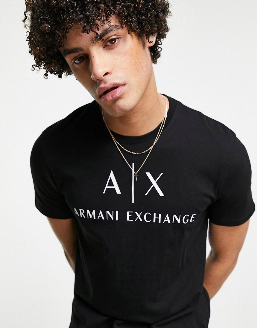 T-shirt nera con scritta del logo - Armani Exchange - Modalova