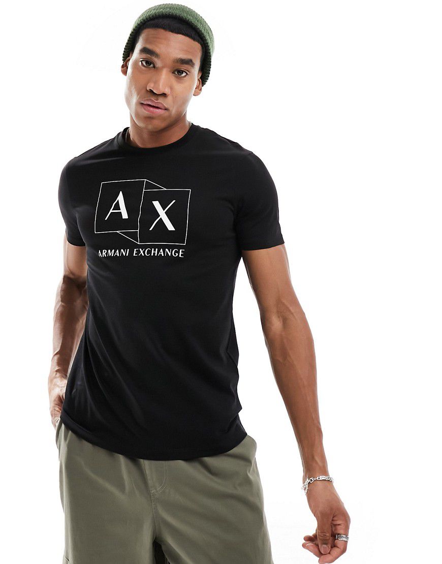 T-shirt slim nera con logo in riquadri - Armani Exchange - Modalova