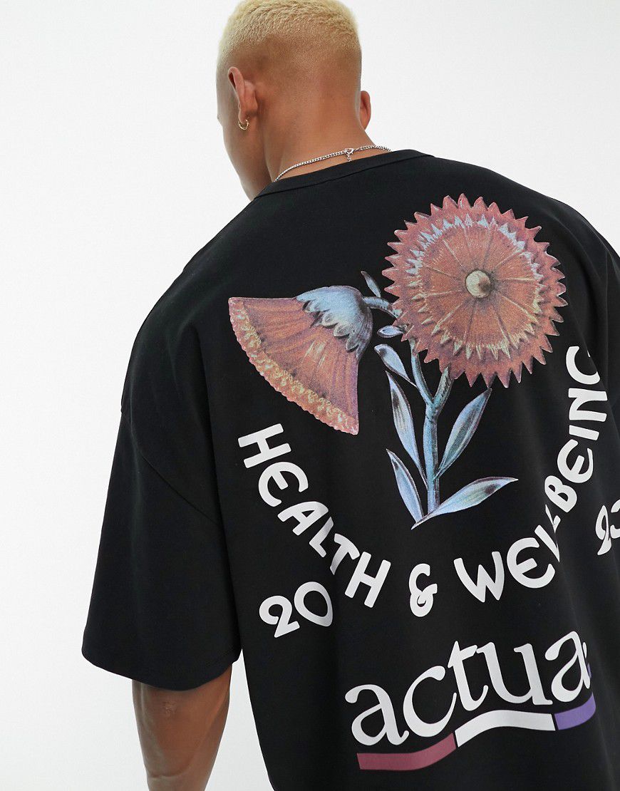 ASOS Actual - T-shirt oversize pesante in cotone pettinato con stampa grande nera - ASOS DESIGN - Modalova