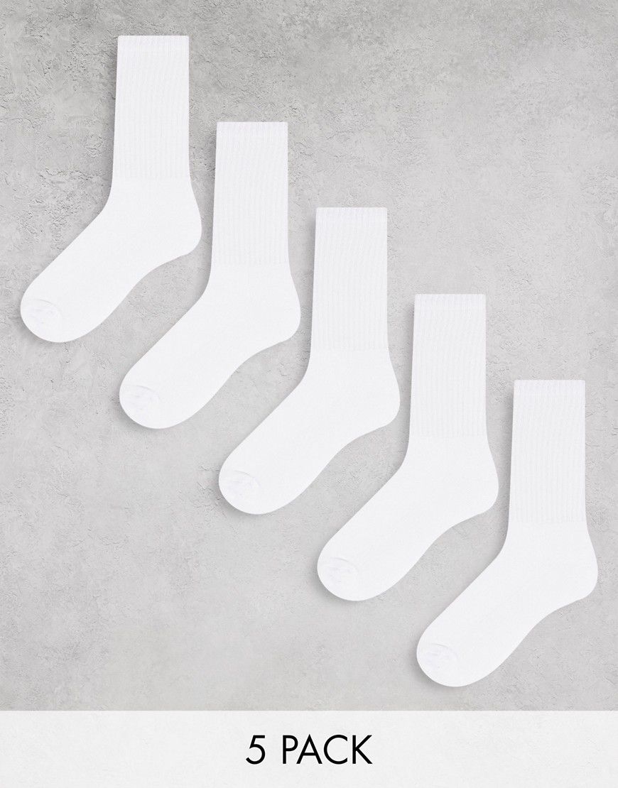 Confezione da 5 paia di calzini sportivi bianchi con base in spugna - ASOS DESIGN - Modalova