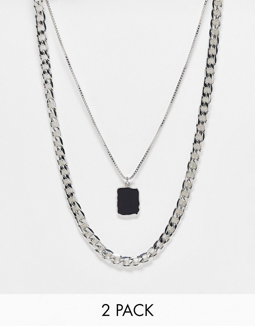 Confezione da 2 collane argentate con pendente nero - ASOS DESIGN - Modalova