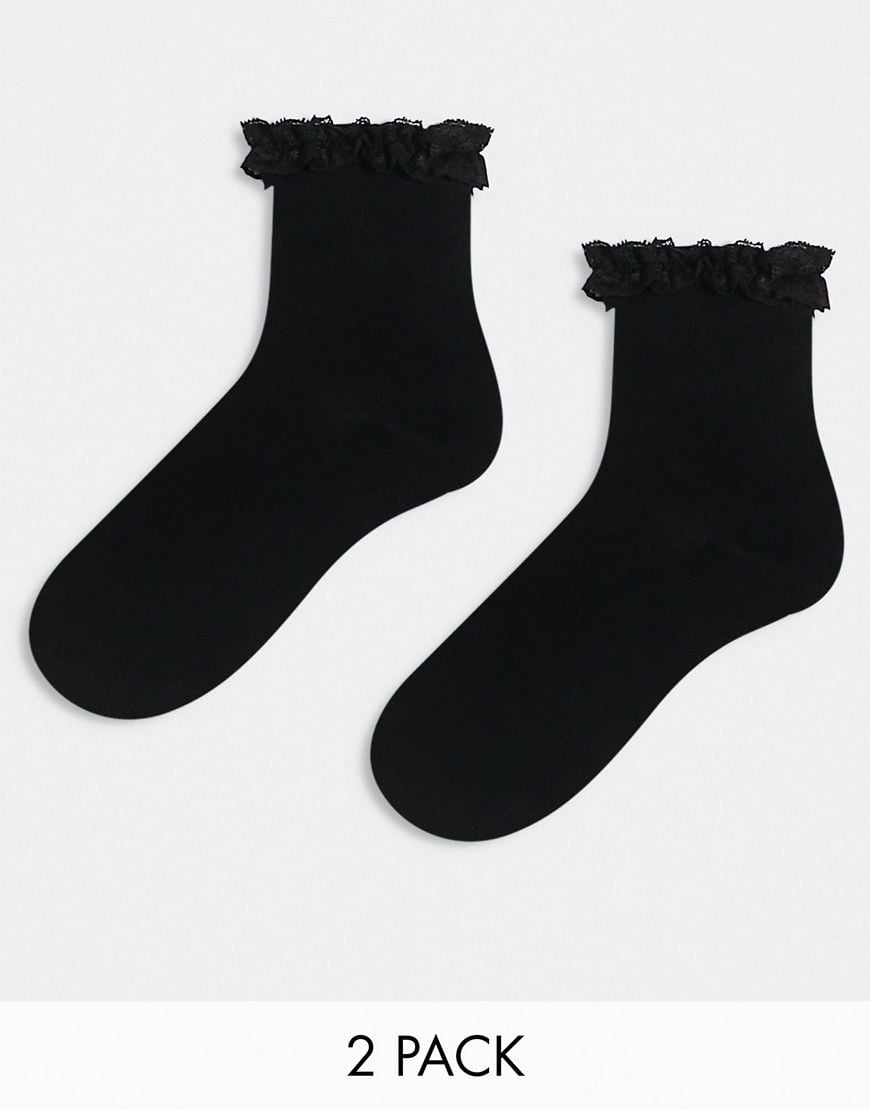 Confezione da 2 paia di calzini neri con volant - ASOS DESIGN - Modalova