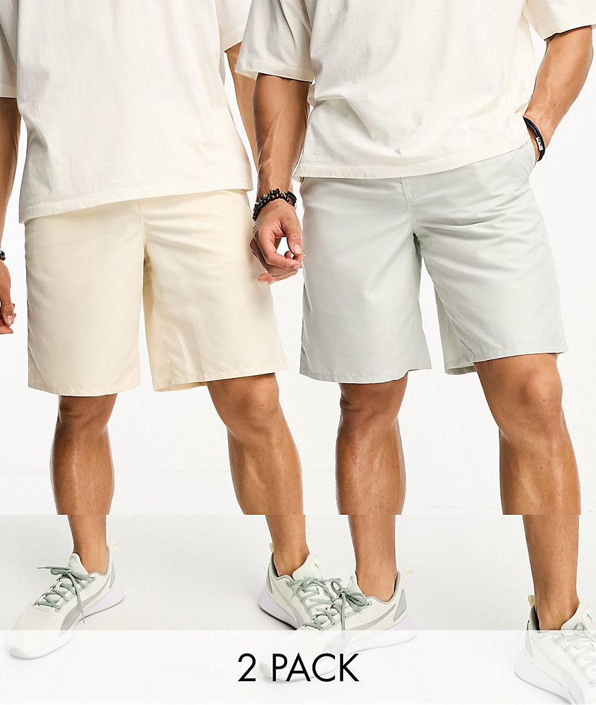 Confezione da 2 pantaloncini da bagno taglio lungo grigi e beige - ASOS DESIGN - Modalova