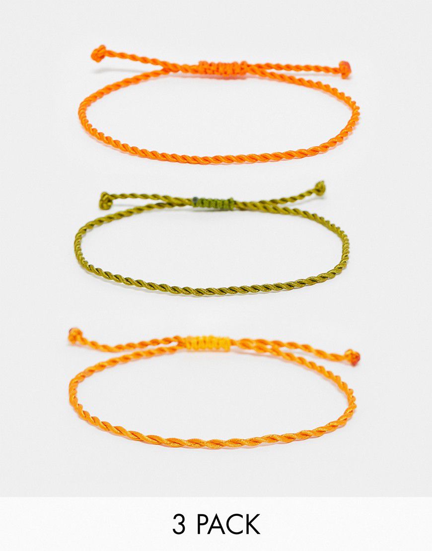 Confezione da 3 bracciali in corda arancioni e verde - ASOS DESIGN - Modalova