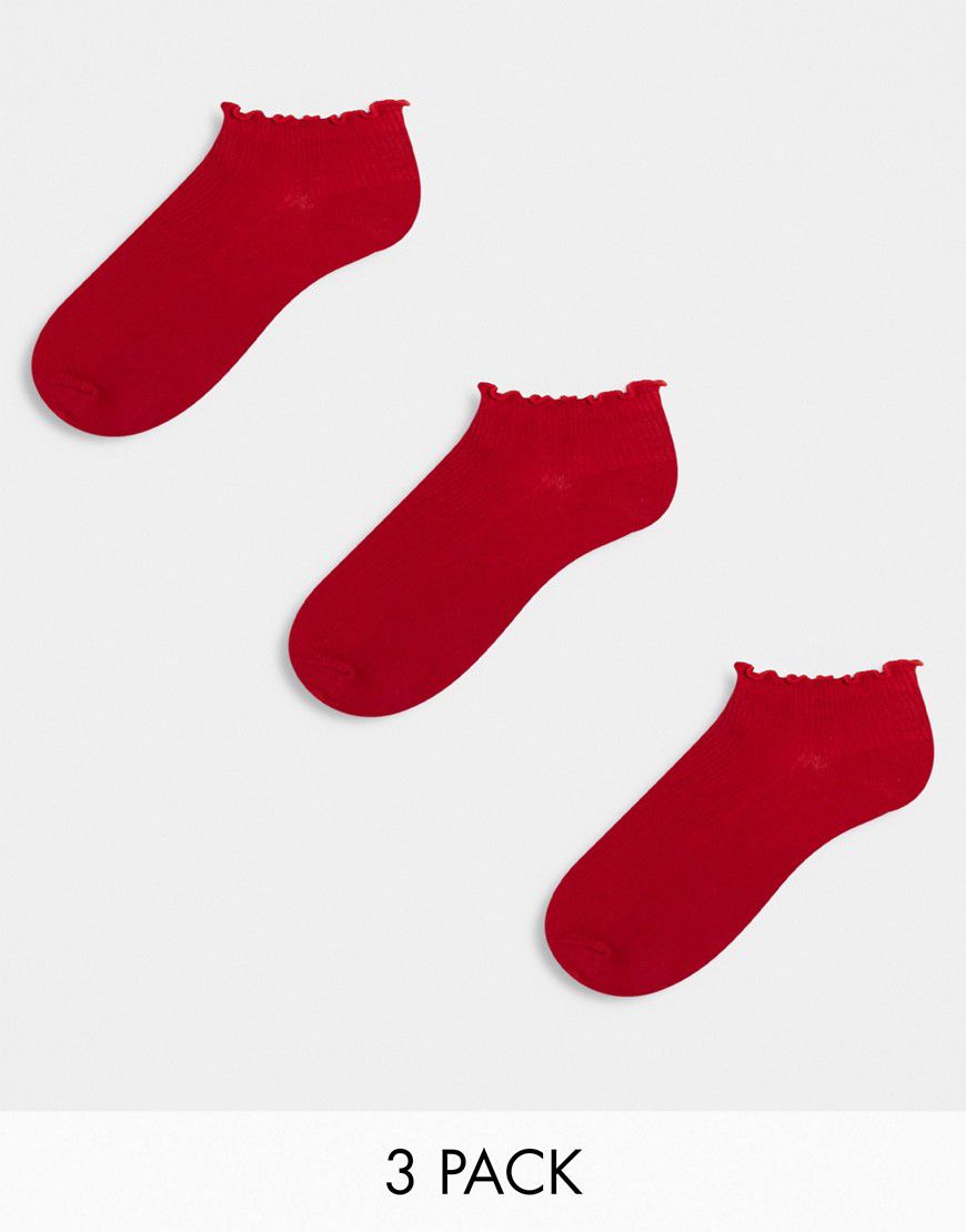 Confezione da 3 paia di calzini corti rossi con volant sui bordi - ASOS DESIGN - Modalova