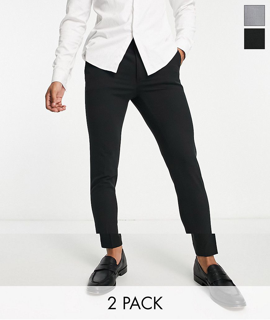 Confezione multipack di pantaloni eleganti super skinny nero e grigio - ASOS DESIGN - Modalova