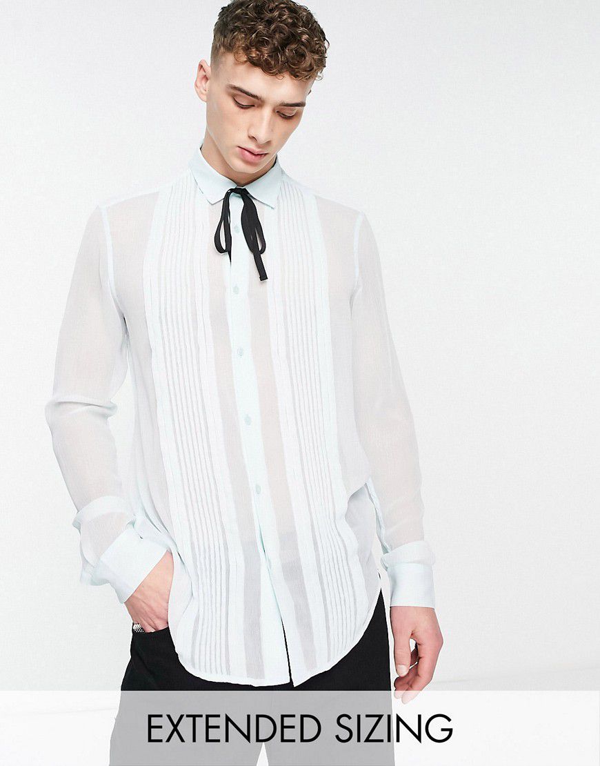 Camicia trasparente pieghettata sul davanti menta con laccetto a contrasto sul colletto - ASOS DESIGN - Modalova