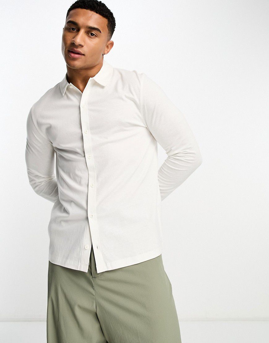 Camicia a maniche lunghe in jersey color crema - ASOS DESIGN - Modalova