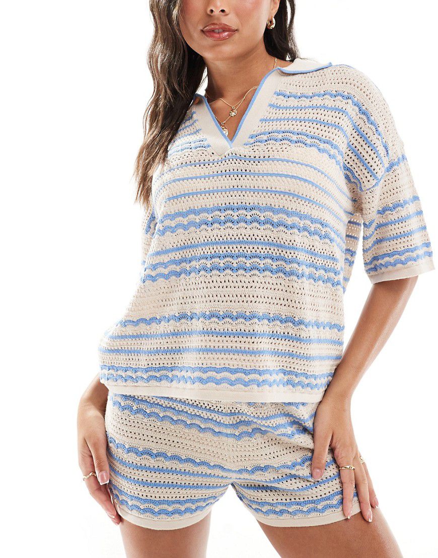 Camicia da mare in maglia blu e crema in co-ords - ASOS DESIGN - Modalova
