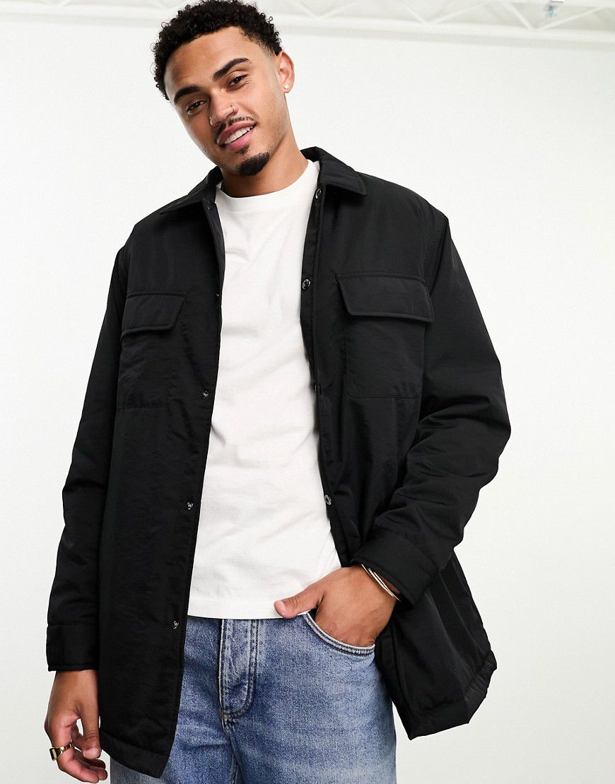 Camicia giacca oversize nera in nylon - ASOS DESIGN - Modalova