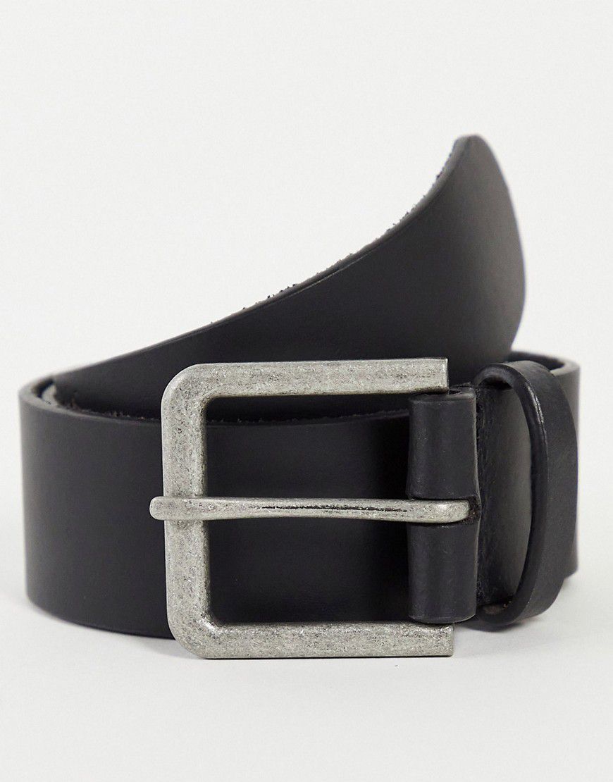 Cintura elegante in pelle nera con fibbia argento anticata - ASOS DESIGN - Modalova
