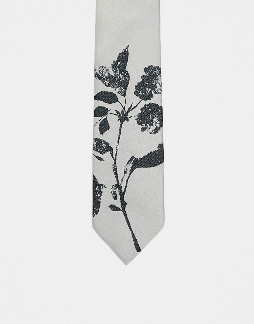 Cravatta sottile beige con stampa floreale - ASOS DESIGN - Modalova