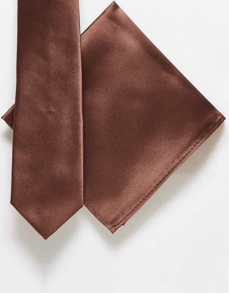 Cravatta sottile e fazzoletto da taschino in raso - ASOS DESIGN - Modalova