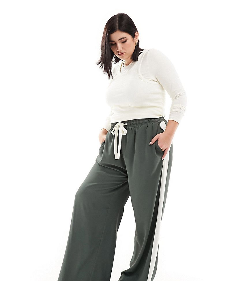 ASOS DESIGN Curve - Pantaloni verdi con pannello a contrasto - ASOS Curve - Modalova