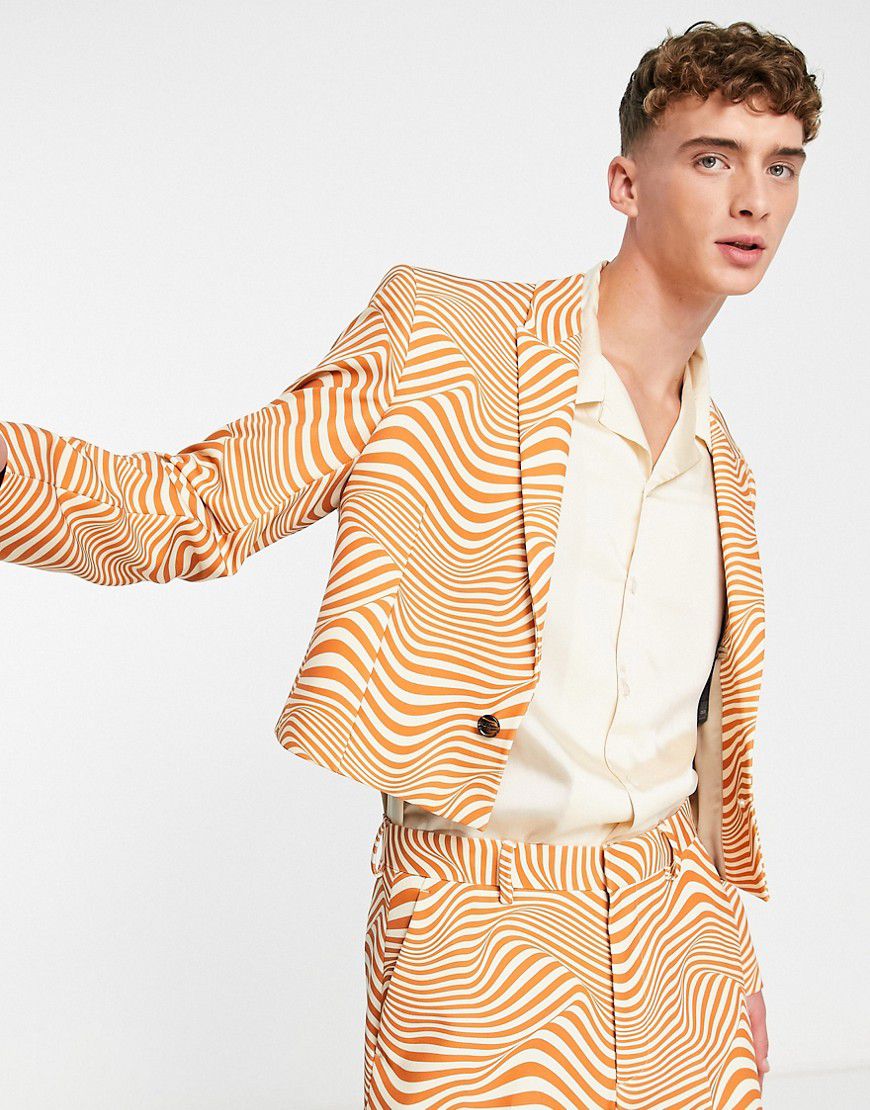 Giacca da abito skinny corta bianca e arancione con stampa astratta - ASOS DESIGN - Modalova