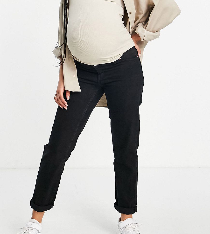 ASOS DESIGN Maternity - Mom jeans comodi neri con fascia in vita elasticizzata di lato - ASOS Maternity - Modalova