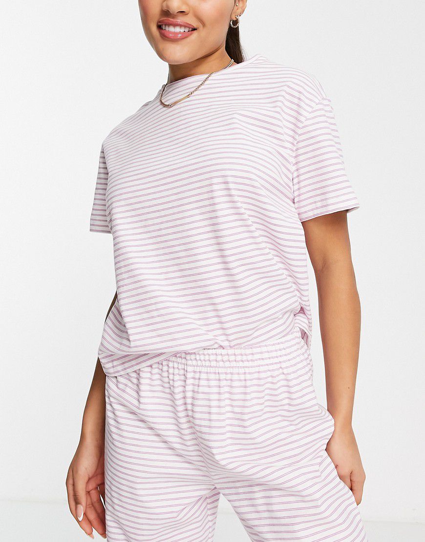 Mix and Match - T-shirt del pigiama in cotone bianca e lilla a righe - MULTI - ASOS DESIGN - Modalova