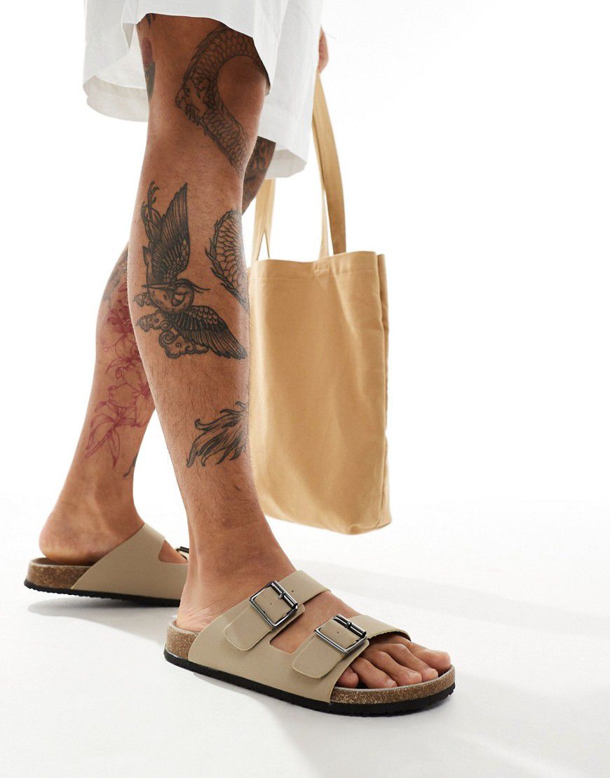 Sandali con doppia fascetta in camoscio sintetico color pietra - ASOS DESIGN - Modalova