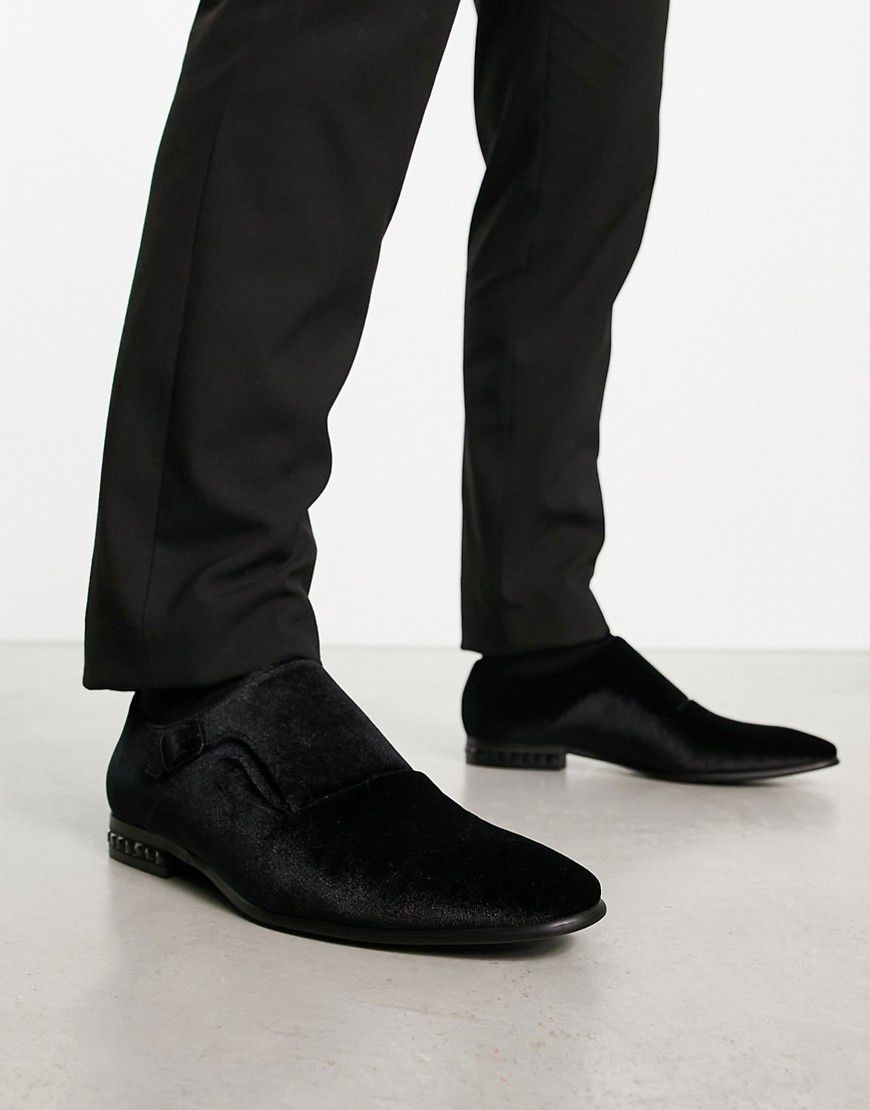 Scarpe in velluto nero con fibbia e strass sul tacco - ASOS DESIGN - Modalova