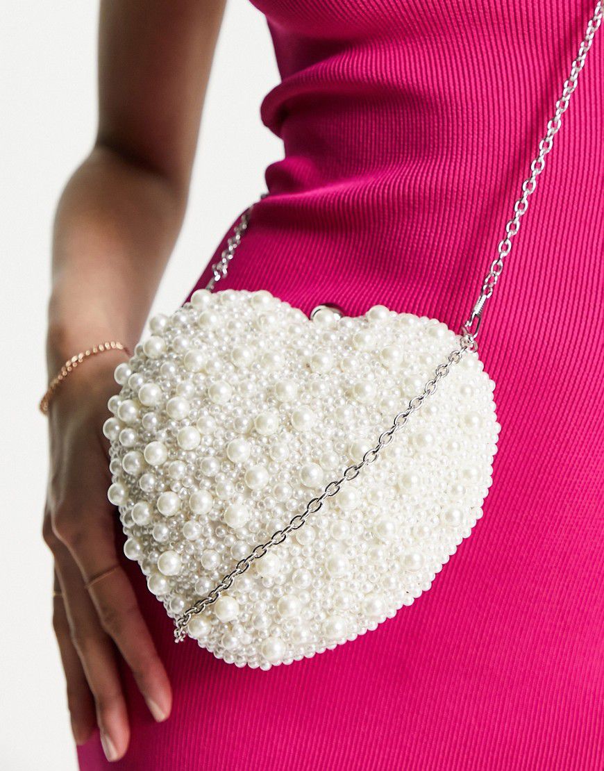 Pochette bianca in raso a forma di cuore con perline - ASOS DESIGN - Modalova