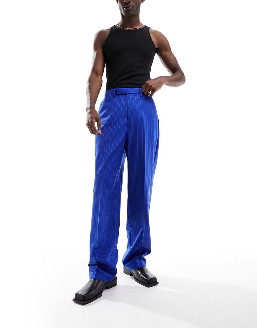 Pantaloni a fondo ampio eleganti cobalto gessati - ASOS DESIGN - Modalova