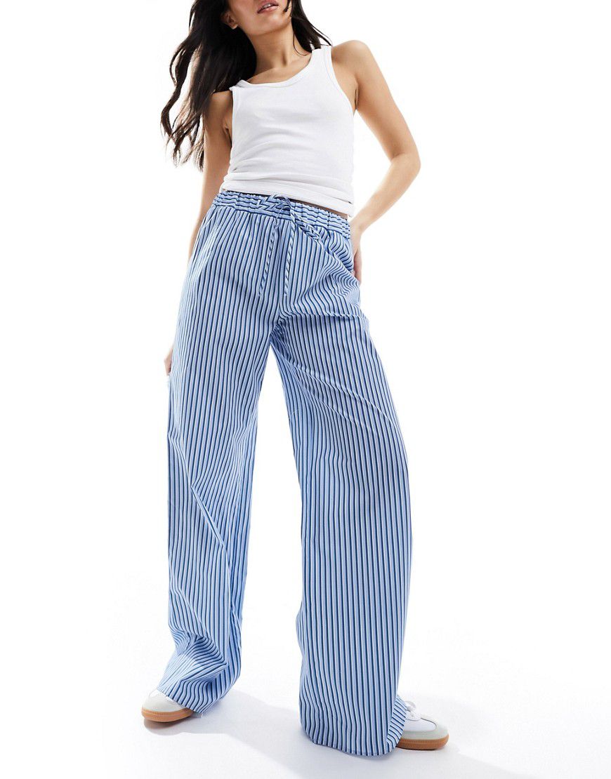 Pantaloni a fondo ampio in popeline di cotone blu a righe - ASOS DESIGN - Modalova