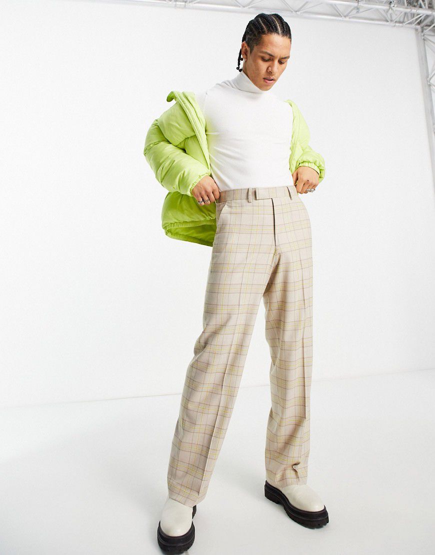 Pantaloni eleganti a fondo ampio a quadri verde lime - ASOS DESIGN - Modalova