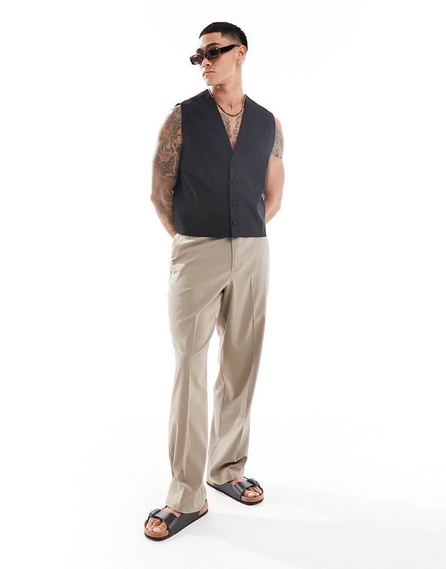 Pantaloni eleganti a fondo ampio in misto lino stropicciato - ASOS DESIGN - Modalova