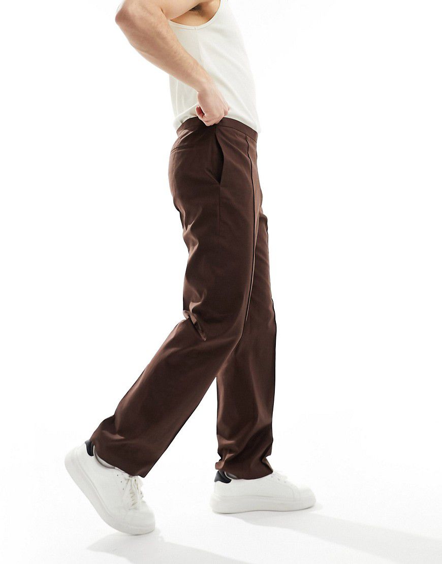 Pantaloni eleganti dritti in misto lino marroni - ASOS DESIGN - Modalova