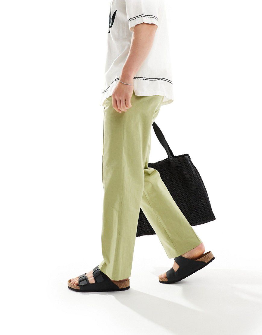 Pantaloni eleganti dritti in misto lino color salvia - ASOS DESIGN - Modalova