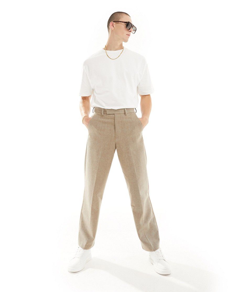 Pantaloni eleganti in misto lana a fondo ampio marroni con motivo a spina di pesce - ASOS DESIGN - Modalova