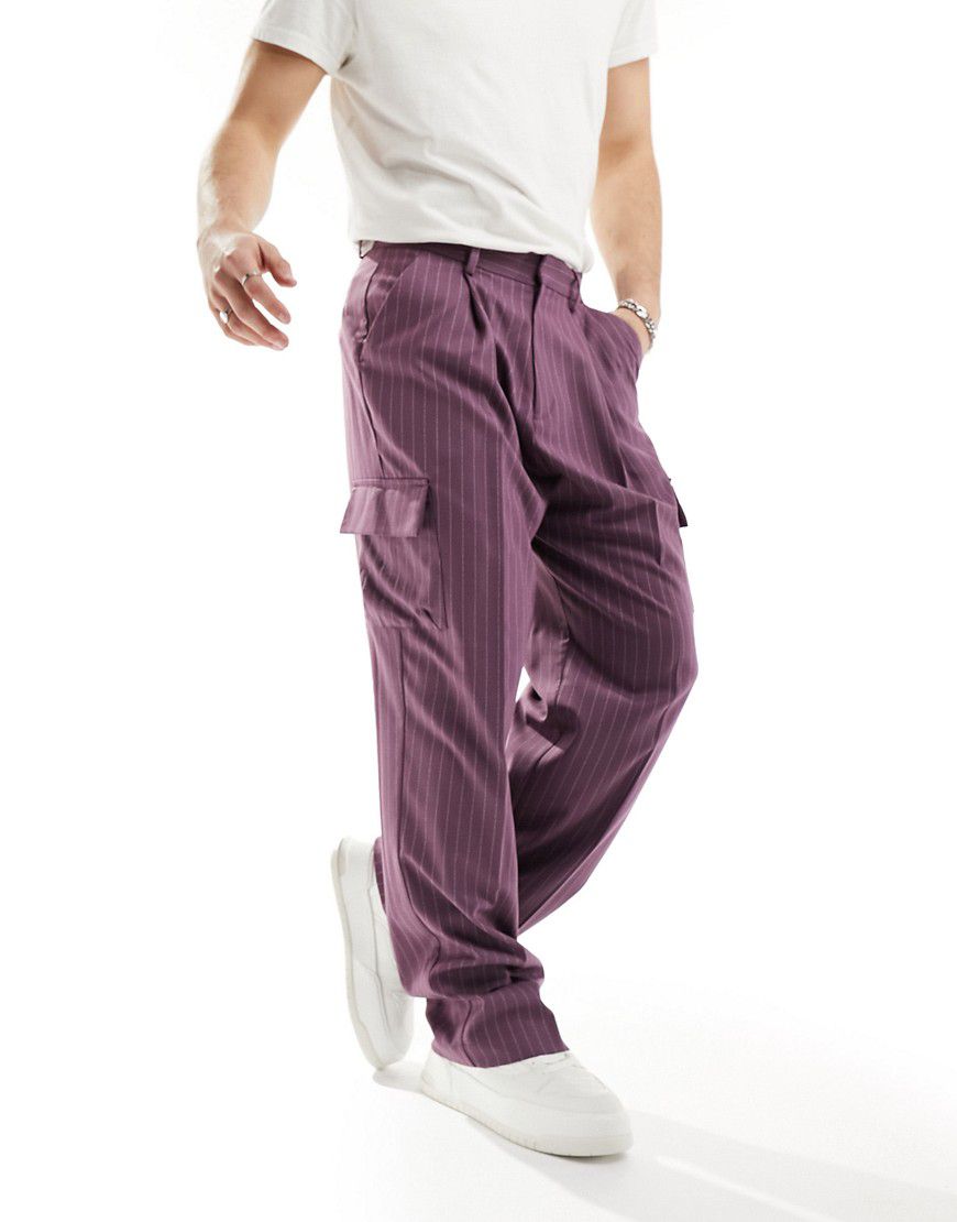 Pantaloni eleganti larghi a vita alta con tasche cargo gessato - ASOS DESIGN - Modalova