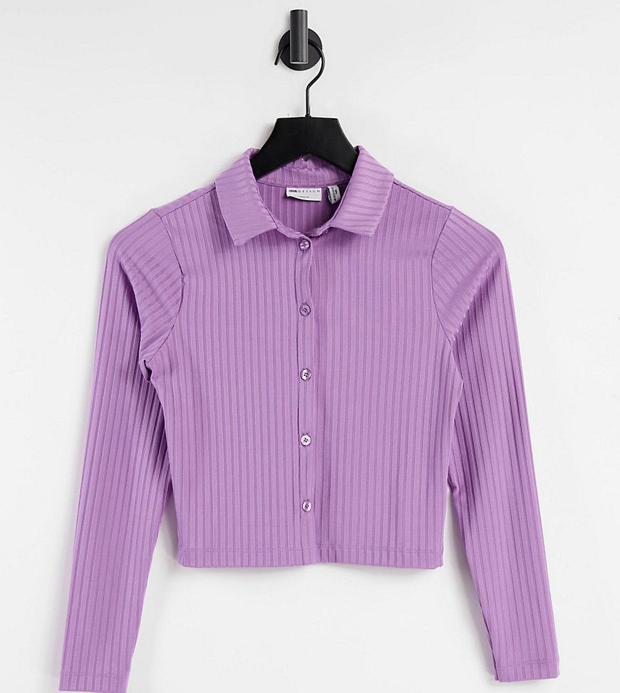 ASOS DESIGN Petite - Camicia aderente a coste sottili stile anni '90, colore lilla - ASOS Petite - Modalova