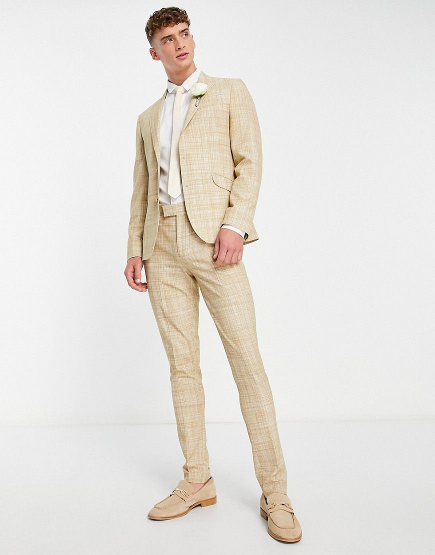 Wedding - Pantaloni da abito skinny color pietra con tratteggio incrociato - ASOS DESIGN - Modalova