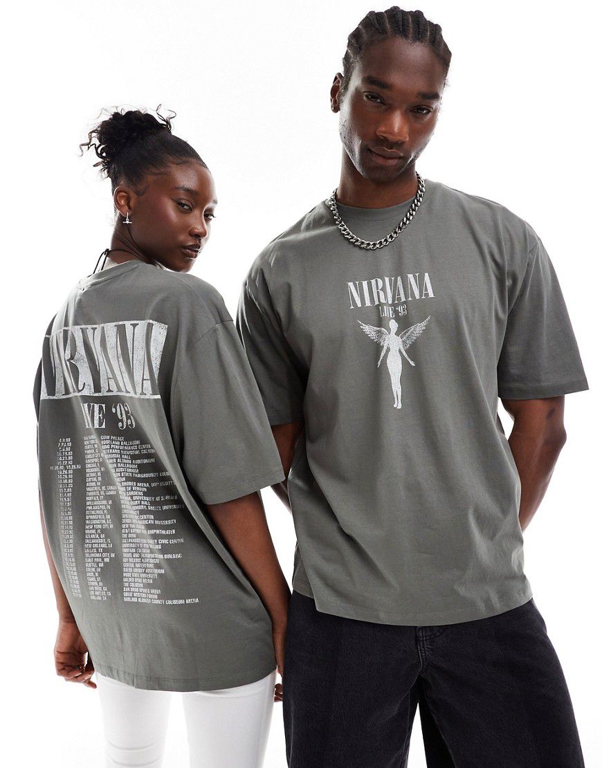 T-shirt unisex oversize grigia con grafiche della band "Nirvana" su licenza - ASOS DESIGN - Modalova