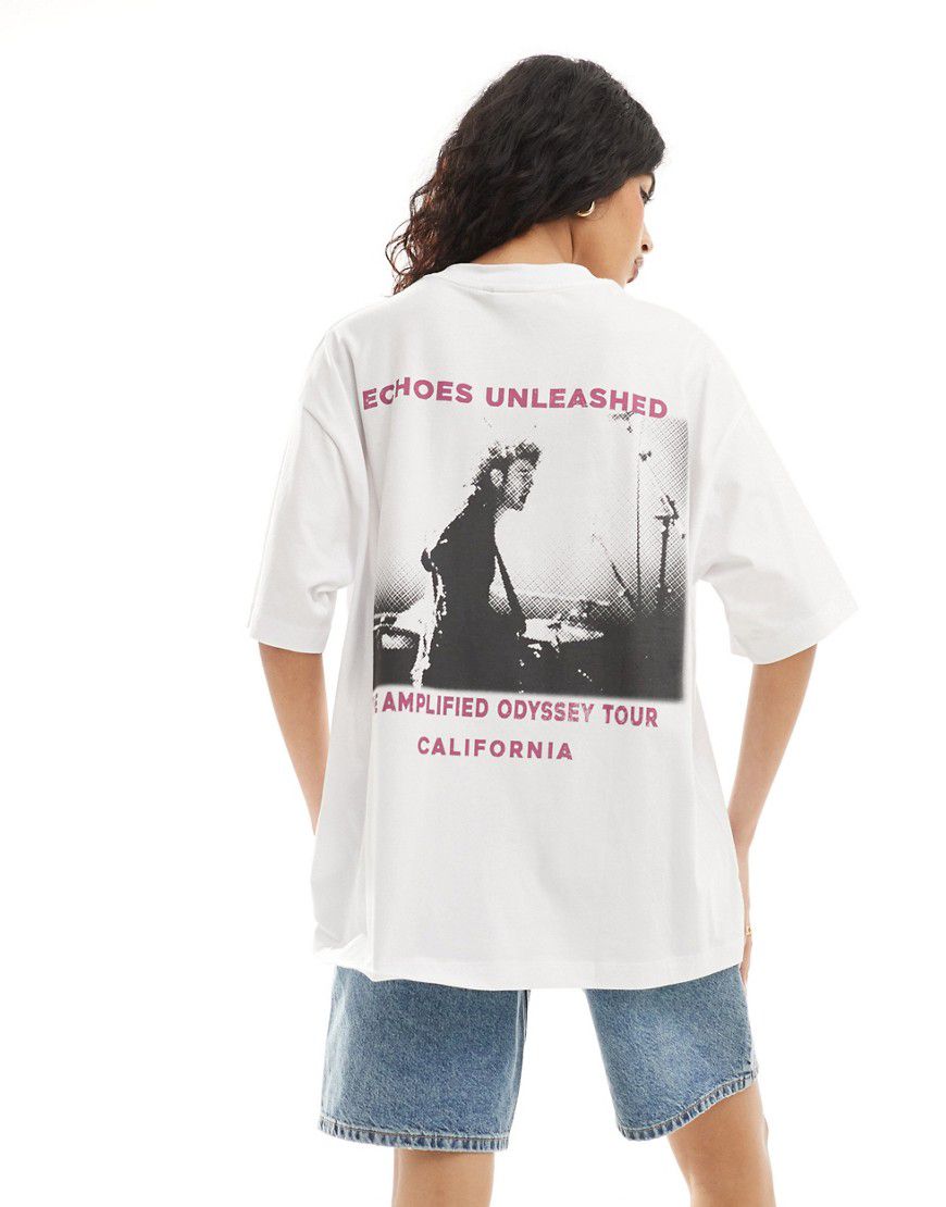T-shirt vestibilità boyfriend bianca con stampa rock rosa - ASOS DESIGN - Modalova