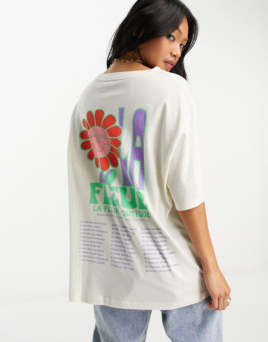 T-shirt oversize testurizzata color crema con grafica con fiore "La Fleur" - ASOS DESIGN - Modalova