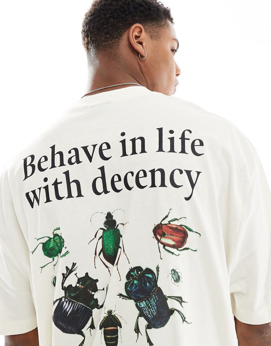 T-shirt oversize bianco sporco con stampa di insetti sul retro - ASOS DESIGN - Modalova