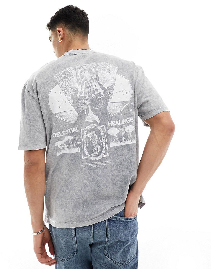T-shirt oversize slavato con stampa celestiale sul retro - ASOS DESIGN - Modalova