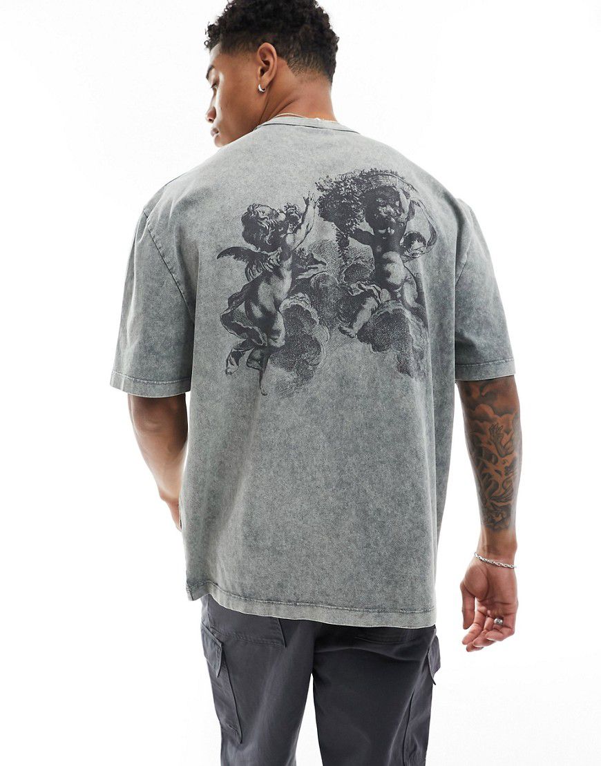 T-shirt oversize grigio slavato con stampa rinascimentale sul retro - ASOS DESIGN - Modalova