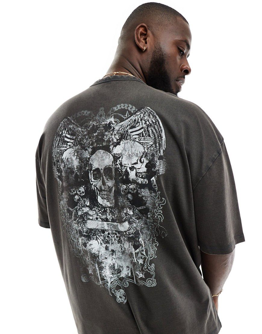 T-shirt oversize slavato con stampa grunge sulla schiena - ASOS DESIGN - Modalova