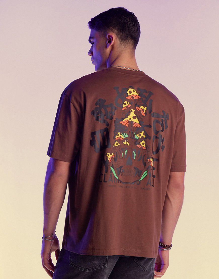 T-shirt oversize pesante con stampa di funghi sul retro - ASOS DESIGN - Modalova